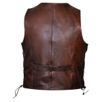 Vintage Brown Side Lace Biker Leather Waistcoat Vest - Image 2