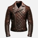 Men's Quilted Biker Brown Leather Jacket