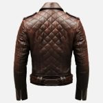 Men's Quilted Biker Brown Leather Jacket - Image 2