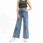 Wide Leg Jean with Patch Pocket - Mid Blue