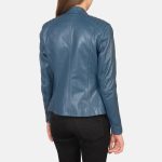 Kelsee Blue Leather Biker Jacket - Image 2