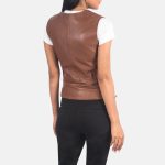 Vanda Brown Leather Biker Vest - Image 2
