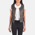 Vanda Distressed Brown Leather Biker Vest