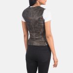 Vanda Distressed Brown Leather Biker Vest - Image 2